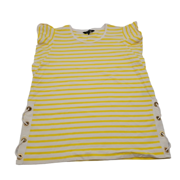 Lauren Ralph Lauren Striped Cotton Flutter-Sleeve T-Shirt Womens‎ Sz L - Picture 2 of 13